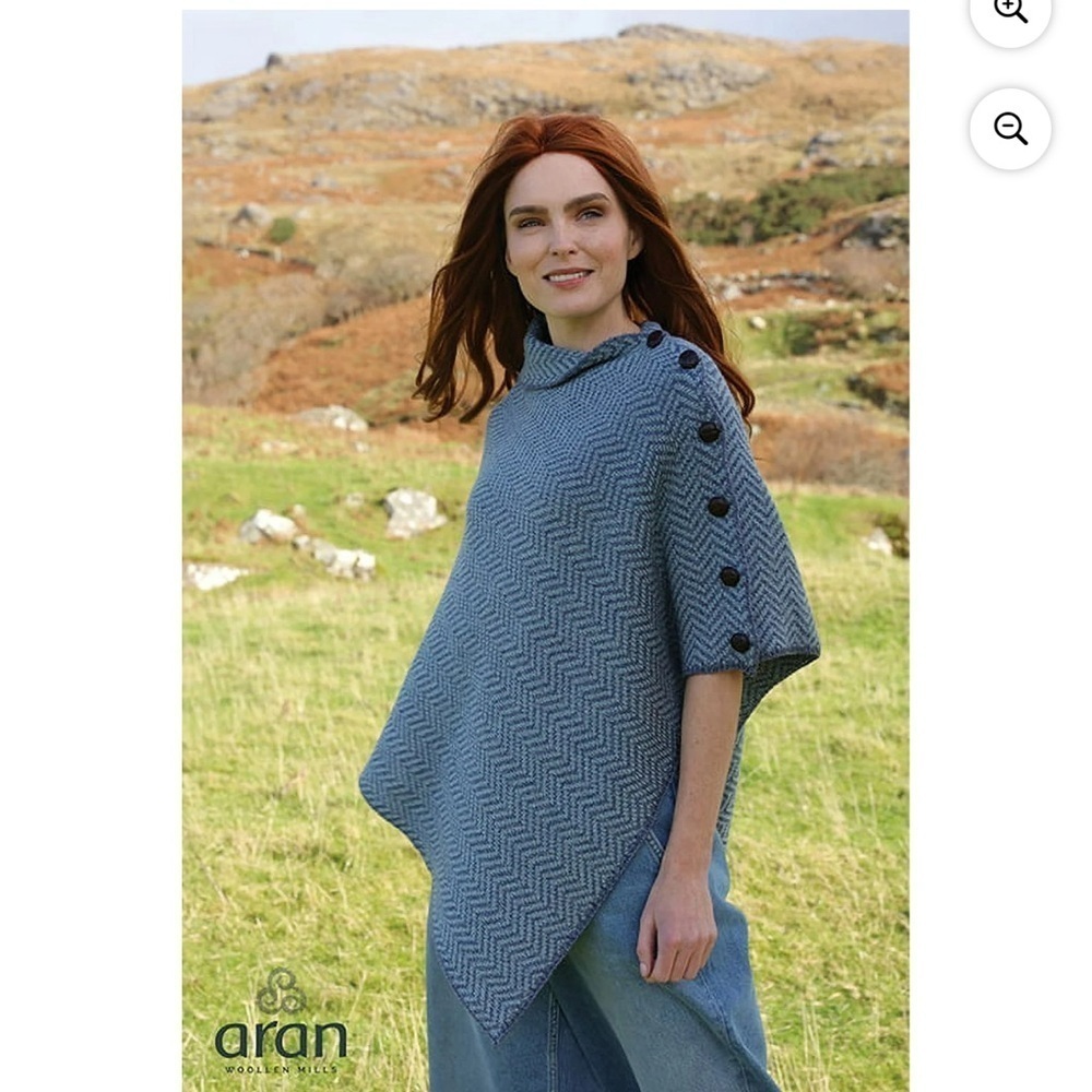 Aran Sweater Market | made in Ireland | 💯 Pure New Merino Wool | Blue | Poncho
